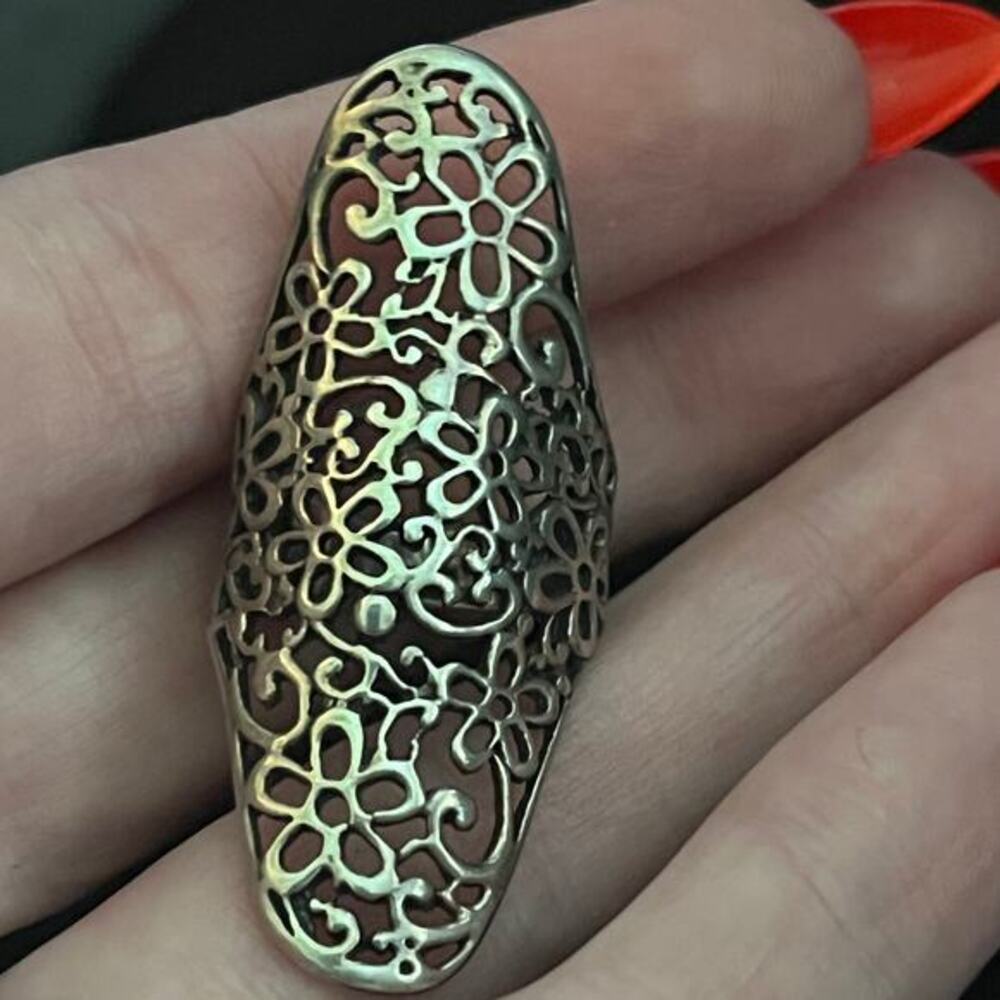 Vintage Estate Beautiful 925 Sterling Silver Floral Full Finger Ring 6.5